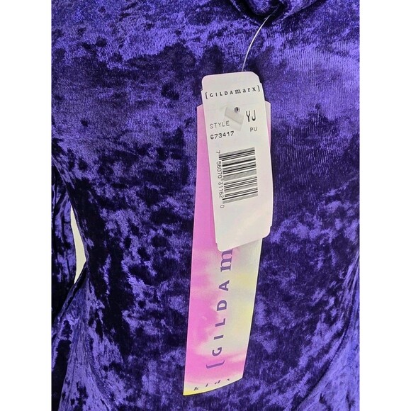 Gilda Marx XS Crushed Velvet High Neck Keyhole LS Skirt Leotard Dress Purple Y/J - Picture 8 of 16